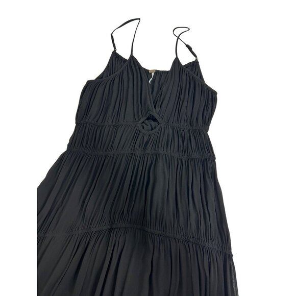 YFB Dress M Black Maxi Tiered Ruched Straps Party Cocktail V-Neck Keyhole Lined - Picture 14 of 16